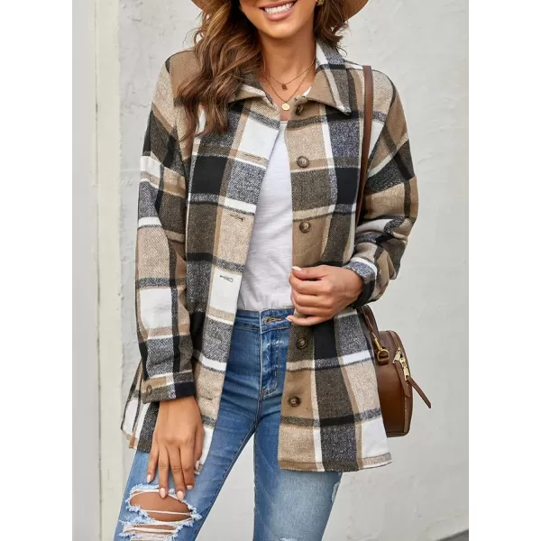 imagePRETTYGARDEN Womens 2023 Fall Clothes Plaid Shacket Jacket Long Sleeve Button Down Flannel Shirts Fashion BlouseYellow