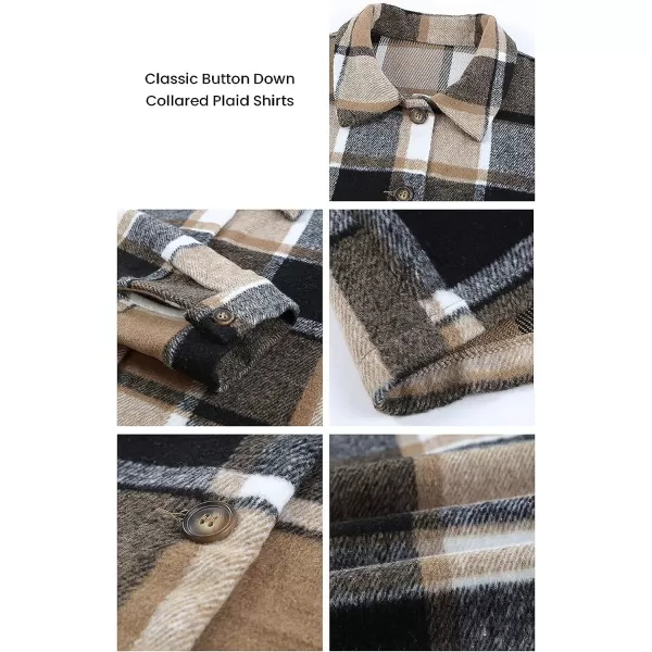 imagePRETTYGARDEN Womens 2023 Fall Clothes Plaid Shacket Jacket Long Sleeve Button Down Flannel Shirts Fashion BlouseYellow