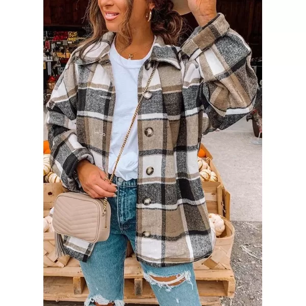 imagePRETTYGARDEN Womens 2023 Fall Clothes Plaid Shacket Jacket Long Sleeve Button Down Flannel Shirts Fashion BlouseYellow