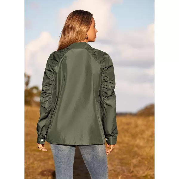 imagePRETTYGARDEN Womens 2023 Fall Fashion Button Down Shirts Ruched Long Sleeve Business Casual Blouse TopsArmy Green