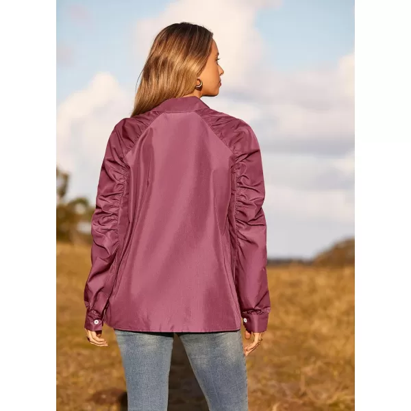 imagePRETTYGARDEN Womens 2023 Fall Fashion Button Down Shirts Ruched Long Sleeve Business Casual Blouse TopsWine Red