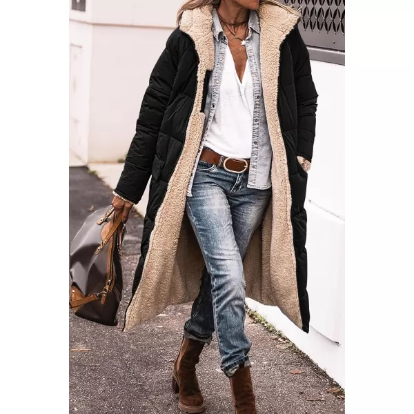 imagePRETTYGARDEN Womens 2023 Fall Fashion Coats Casual Loose Fleece Long Hooded Jackets OuterwearBlack