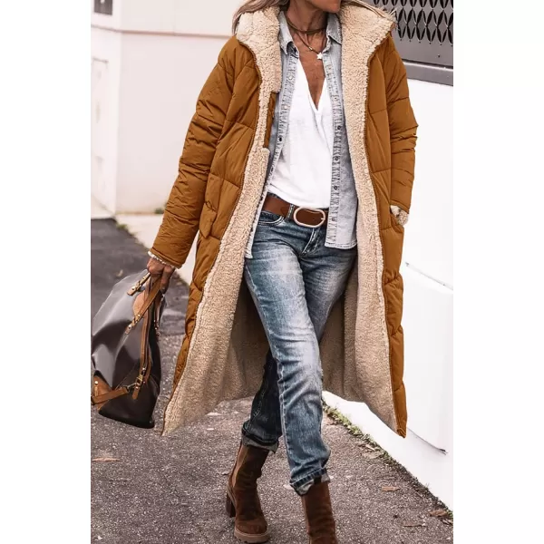imagePRETTYGARDEN Womens 2023 Fall Fashion Coats Casual Loose Fleece Long Hooded Jackets OuterwearBrown