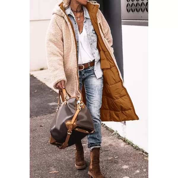 imagePRETTYGARDEN Womens 2023 Fall Fashion Coats Casual Loose Fleece Long Hooded Jackets OuterwearBrown