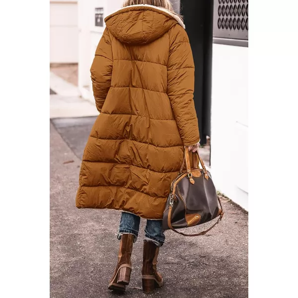 imagePRETTYGARDEN Womens 2023 Fall Fashion Coats Casual Loose Fleece Long Hooded Jackets OuterwearBrown