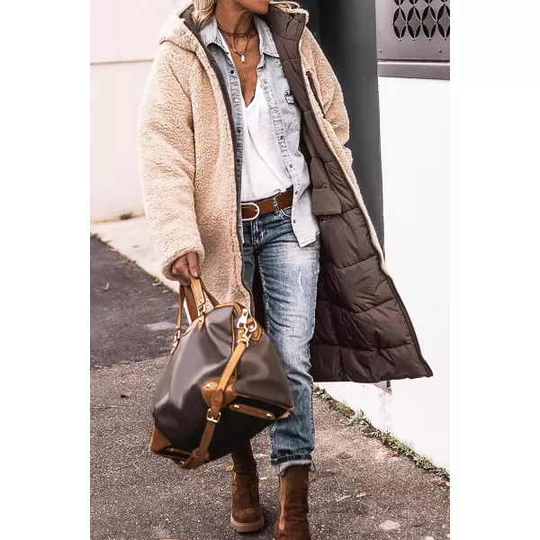 imagePRETTYGARDEN Womens 2023 Fall Fashion Coats Casual Loose Fleece Long Hooded Jackets OuterwearDark Coffee