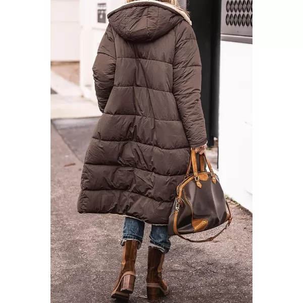 imagePRETTYGARDEN Womens 2023 Fall Fashion Coats Casual Loose Fleece Long Hooded Jackets OuterwearDark Coffee