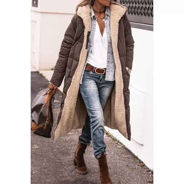 imagePRETTYGARDEN Womens 2023 Fall Fashion Coats Casual Loose Fleece Long Hooded Jackets OuterwearDark Coffee
