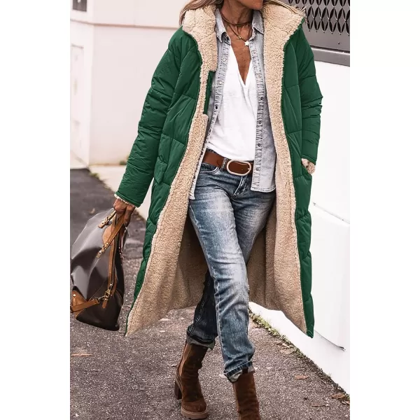 imagePRETTYGARDEN Womens 2023 Fall Fashion Coats Casual Loose Fleece Long Hooded Jackets OuterwearDark Green