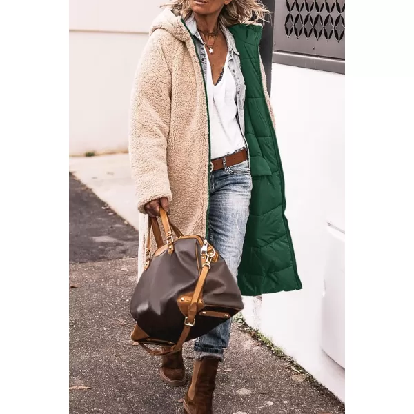 imagePRETTYGARDEN Womens 2023 Fall Fashion Coats Casual Loose Fleece Long Hooded Jackets OuterwearDark Green