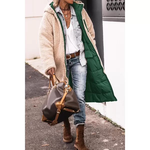 imagePRETTYGARDEN Womens 2023 Fall Fashion Coats Casual Loose Fleece Long Hooded Jackets OuterwearDark Green