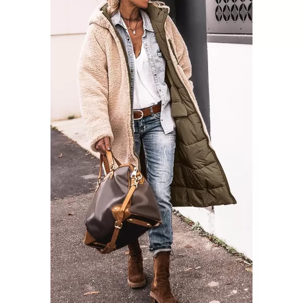 imagePRETTYGARDEN Womens 2023 Fall Fashion Coats Casual Loose Fleece Long Hooded Jackets OuterwearLight Army Green