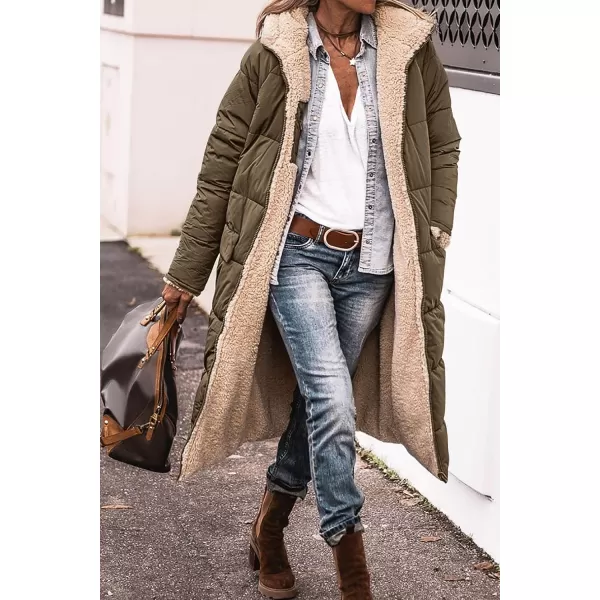 imagePRETTYGARDEN Womens 2023 Fall Fashion Coats Casual Loose Fleece Long Hooded Jackets OuterwearLight Army Green