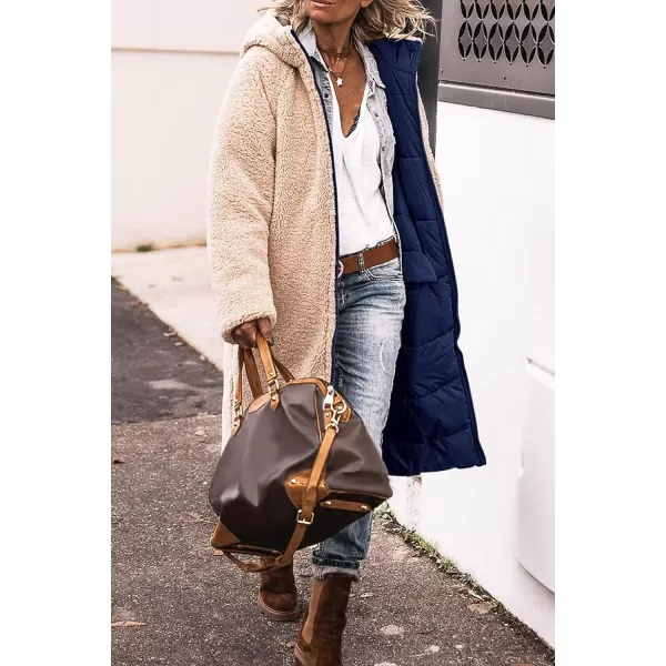 imagePRETTYGARDEN Womens 2023 Fall Fashion Coats Casual Loose Fleece Long Hooded Jackets OuterwearNavy