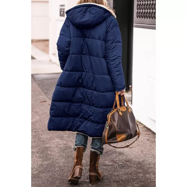 imagePRETTYGARDEN Womens 2023 Fall Fashion Coats Casual Loose Fleece Long Hooded Jackets OuterwearNavy