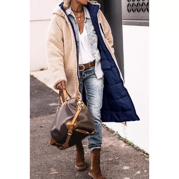 imagePRETTYGARDEN Womens 2023 Fall Fashion Coats Casual Loose Fleece Long Hooded Jackets OuterwearNavy