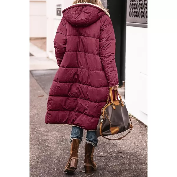 imagePRETTYGARDEN Womens 2023 Fall Fashion Coats Casual Loose Fleece Long Hooded Jackets OuterwearWine Red