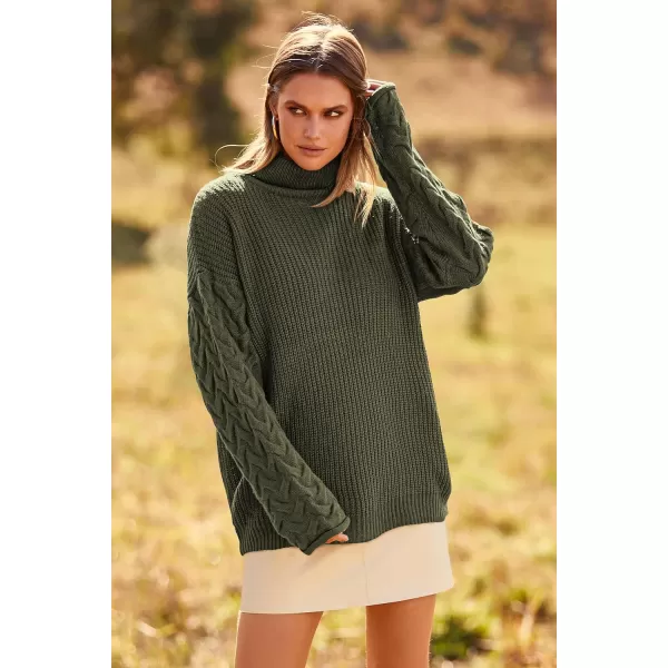 imagePRETTYGARDEN Womens 2023 Fall Fashion Pullover Sweaters Turtleneck Long Sleeve Cable Knit Sweater Casual Chunky Jumper TopsArmy Green