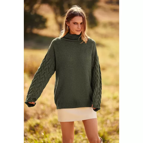 imagePRETTYGARDEN Womens 2023 Fall Fashion Pullover Sweaters Turtleneck Long Sleeve Cable Knit Sweater Casual Chunky Jumper TopsArmy Green