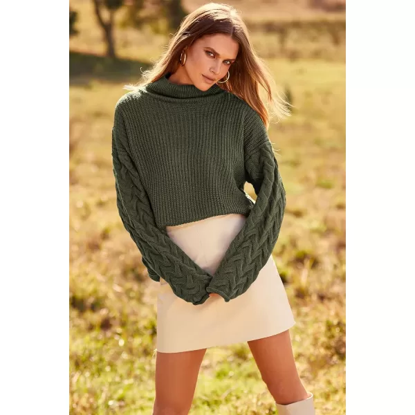 imagePRETTYGARDEN Womens 2023 Fall Fashion Pullover Sweaters Turtleneck Long Sleeve Cable Knit Sweater Casual Chunky Jumper TopsArmy Green