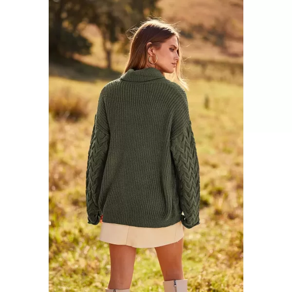 imagePRETTYGARDEN Womens 2023 Fall Fashion Pullover Sweaters Turtleneck Long Sleeve Cable Knit Sweater Casual Chunky Jumper TopsArmy Green