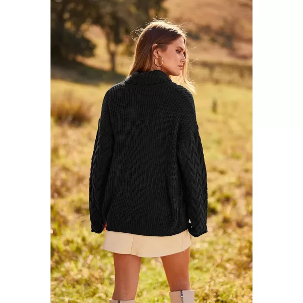 imagePRETTYGARDEN Womens 2023 Fall Fashion Pullover Sweaters Turtleneck Long Sleeve Cable Knit Sweater Casual Chunky Jumper TopsBlack