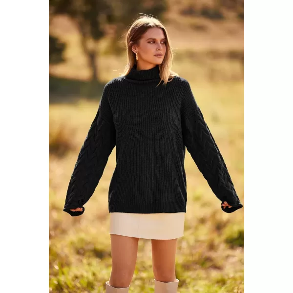 imagePRETTYGARDEN Womens 2023 Fall Fashion Pullover Sweaters Turtleneck Long Sleeve Cable Knit Sweater Casual Chunky Jumper TopsBlack