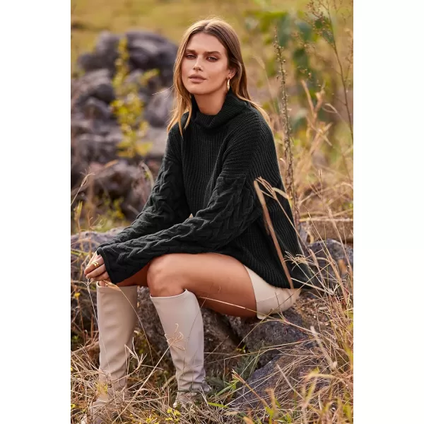 imagePRETTYGARDEN Womens 2023 Fall Fashion Pullover Sweaters Turtleneck Long Sleeve Cable Knit Sweater Casual Chunky Jumper TopsBlack