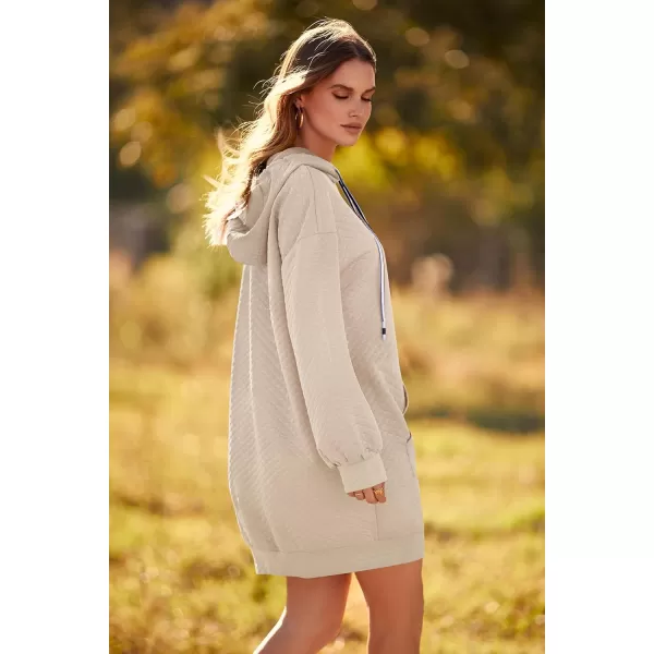 imagePRETTYGARDEN Womens 2023 Fall Fashion Quilted Hooded Sweatshirts Casual Long Sleeve Pullover Hoodie DressBeige