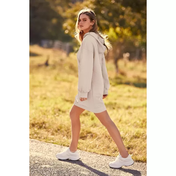imagePRETTYGARDEN Womens 2023 Fall Fashion Quilted Hooded Sweatshirts Casual Long Sleeve Pullover Hoodie DressBeige