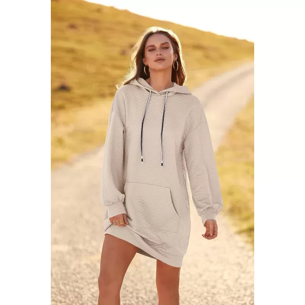 imagePRETTYGARDEN Womens 2023 Fall Fashion Quilted Hooded Sweatshirts Casual Long Sleeve Pullover Hoodie DressBeige