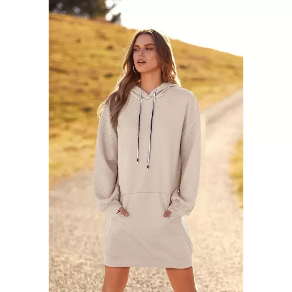 imagePRETTYGARDEN Womens 2023 Fall Fashion Quilted Hooded Sweatshirts Casual Long Sleeve Pullover Hoodie DressBeige