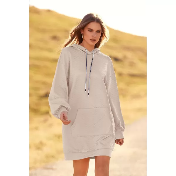 imagePRETTYGARDEN Womens 2023 Fall Fashion Quilted Hooded Sweatshirts Casual Long Sleeve Pullover Hoodie DressBeige