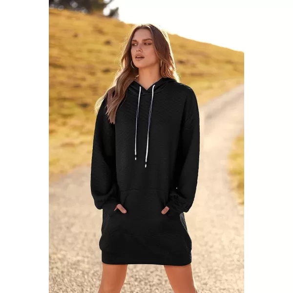 imagePRETTYGARDEN Womens 2023 Fall Fashion Quilted Hooded Sweatshirts Casual Long Sleeve Pullover Hoodie DressBlack