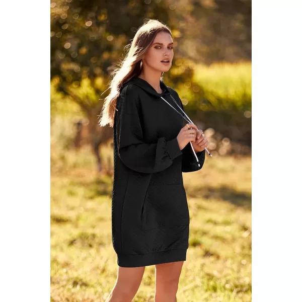 imagePRETTYGARDEN Womens 2023 Fall Fashion Quilted Hooded Sweatshirts Casual Long Sleeve Pullover Hoodie DressBlack