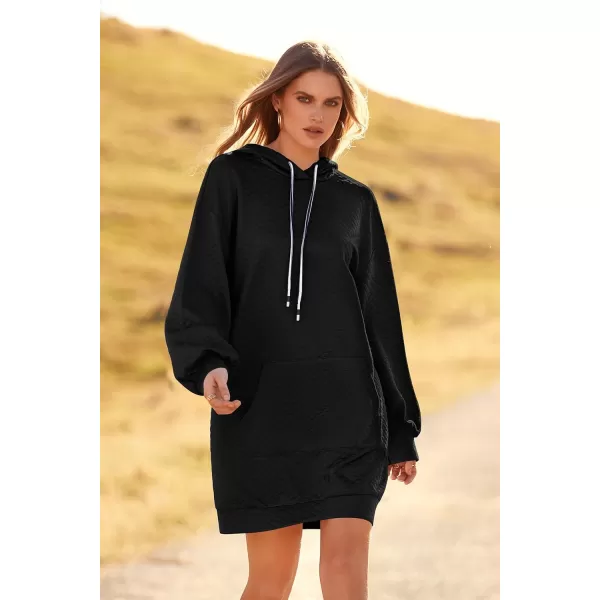 imagePRETTYGARDEN Womens 2023 Fall Fashion Quilted Hooded Sweatshirts Casual Long Sleeve Pullover Hoodie DressBlack