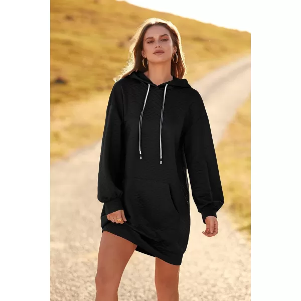 imagePRETTYGARDEN Womens 2023 Fall Fashion Quilted Hooded Sweatshirts Casual Long Sleeve Pullover Hoodie DressBlack