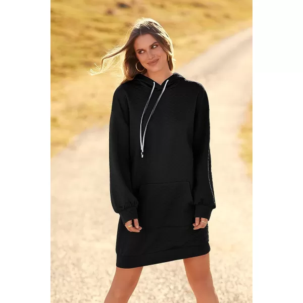 imagePRETTYGARDEN Womens 2023 Fall Fashion Quilted Hooded Sweatshirts Casual Long Sleeve Pullover Hoodie DressBlack