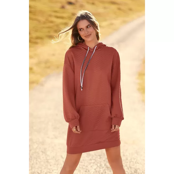 imagePRETTYGARDEN Womens 2023 Fall Fashion Quilted Hooded Sweatshirts Casual Long Sleeve Pullover Hoodie DressBrick Red