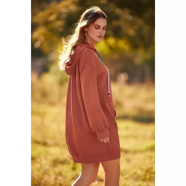 imagePRETTYGARDEN Womens 2023 Fall Fashion Quilted Hooded Sweatshirts Casual Long Sleeve Pullover Hoodie DressBrick Red