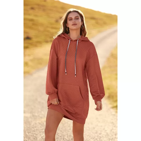 imagePRETTYGARDEN Womens 2023 Fall Fashion Quilted Hooded Sweatshirts Casual Long Sleeve Pullover Hoodie DressBrick Red
