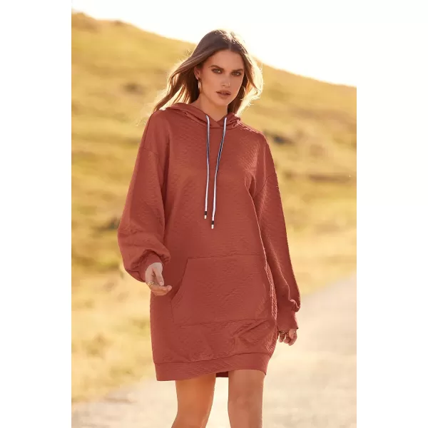 imagePRETTYGARDEN Womens 2023 Fall Fashion Quilted Hooded Sweatshirts Casual Long Sleeve Pullover Hoodie DressBrick Red