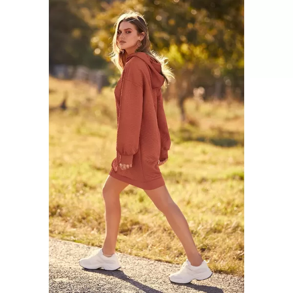 imagePRETTYGARDEN Womens 2023 Fall Fashion Quilted Hooded Sweatshirts Casual Long Sleeve Pullover Hoodie DressBrick Red