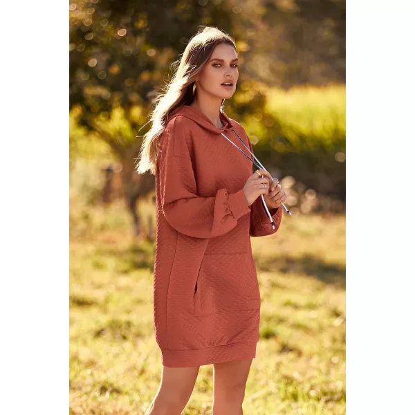 imagePRETTYGARDEN Womens 2023 Fall Fashion Quilted Hooded Sweatshirts Casual Long Sleeve Pullover Hoodie DressBrick Red