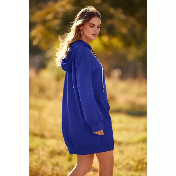 imagePRETTYGARDEN Womens 2023 Fall Fashion Quilted Hooded Sweatshirts Casual Long Sleeve Pullover Hoodie DressBright Blue