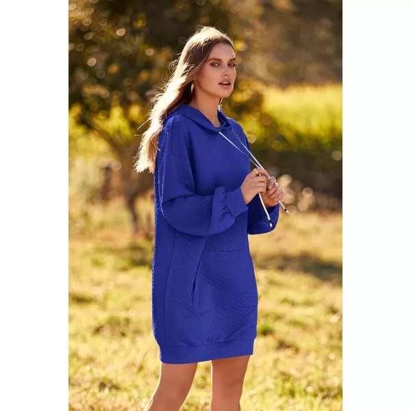 imagePRETTYGARDEN Womens 2023 Fall Fashion Quilted Hooded Sweatshirts Casual Long Sleeve Pullover Hoodie DressBright Blue