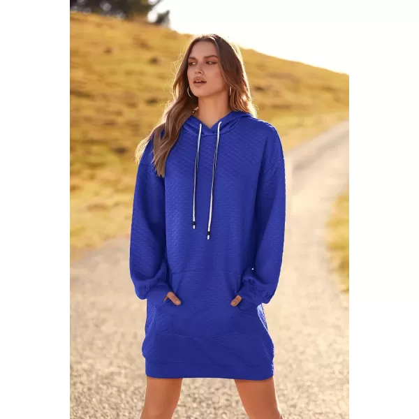 imagePRETTYGARDEN Womens 2023 Fall Fashion Quilted Hooded Sweatshirts Casual Long Sleeve Pullover Hoodie DressBright Blue