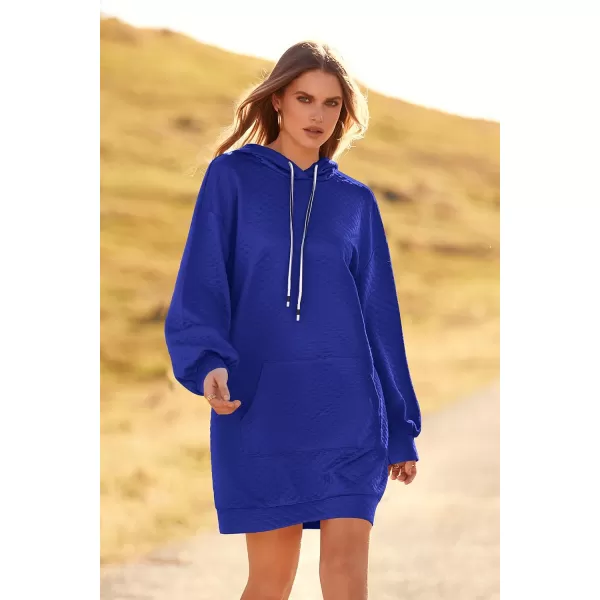 imagePRETTYGARDEN Womens 2023 Fall Fashion Quilted Hooded Sweatshirts Casual Long Sleeve Pullover Hoodie DressBright Blue