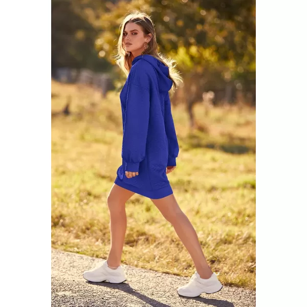 imagePRETTYGARDEN Womens 2023 Fall Fashion Quilted Hooded Sweatshirts Casual Long Sleeve Pullover Hoodie DressBright Blue