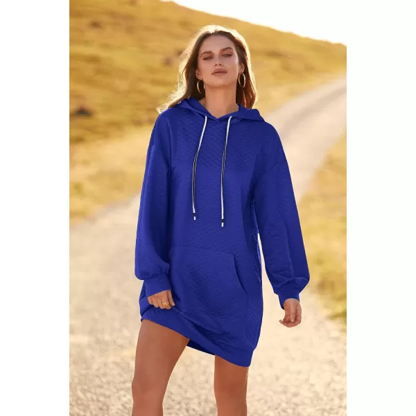 imagePRETTYGARDEN Womens 2023 Fall Fashion Quilted Hooded Sweatshirts Casual Long Sleeve Pullover Hoodie DressBright Blue
